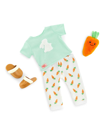Our Generation Bunny Printed Pajama with Carrot Plush Outfit