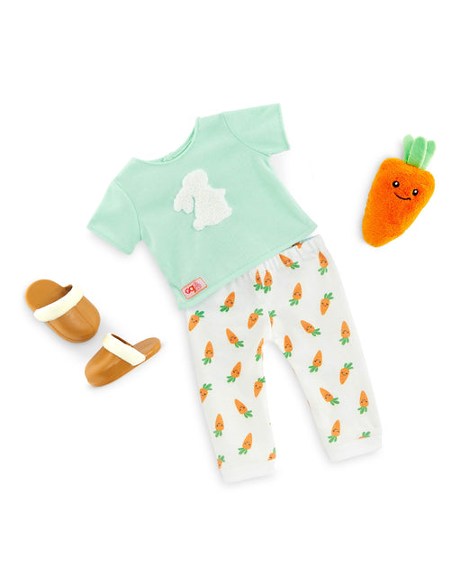 Our Generation Bunny Printed Pajama with Carrot Plush Outfit
