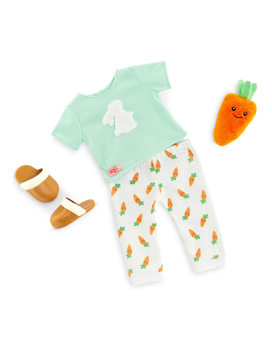 Our Generation Bunny Printed Pajama with Carrot Plush Outfit