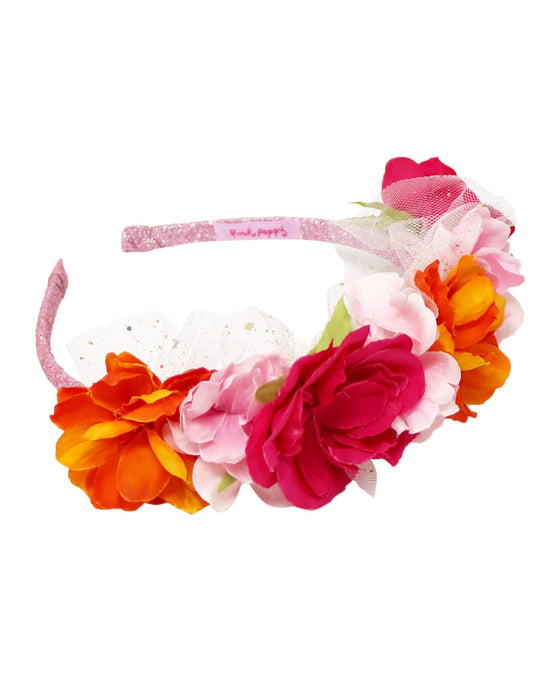 Pink Poppy Rainbow Butterfly Floral Headband