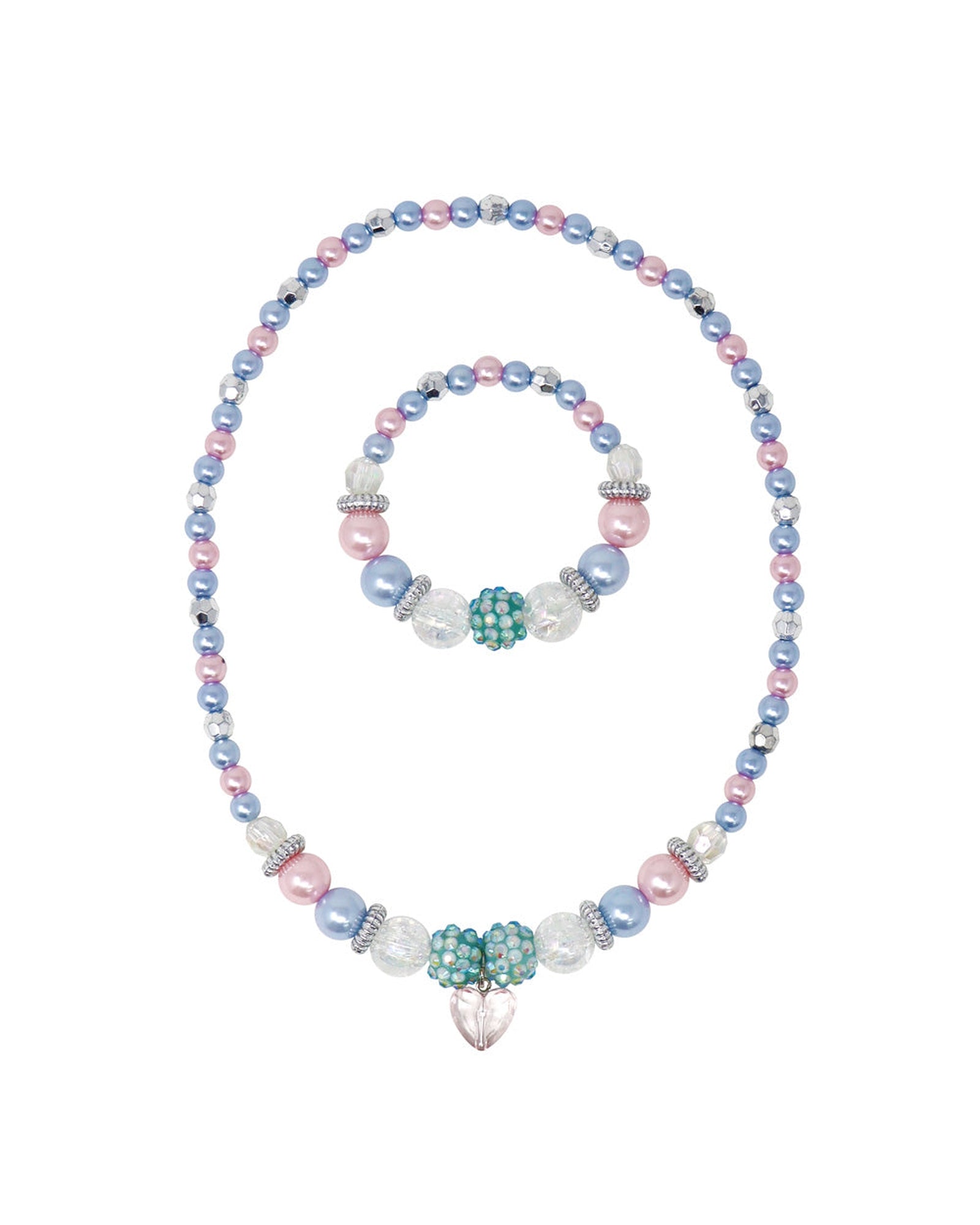 Pink Poppy Blue Ice Princess Stretch Pearl Beaded Necklace and Bracelet