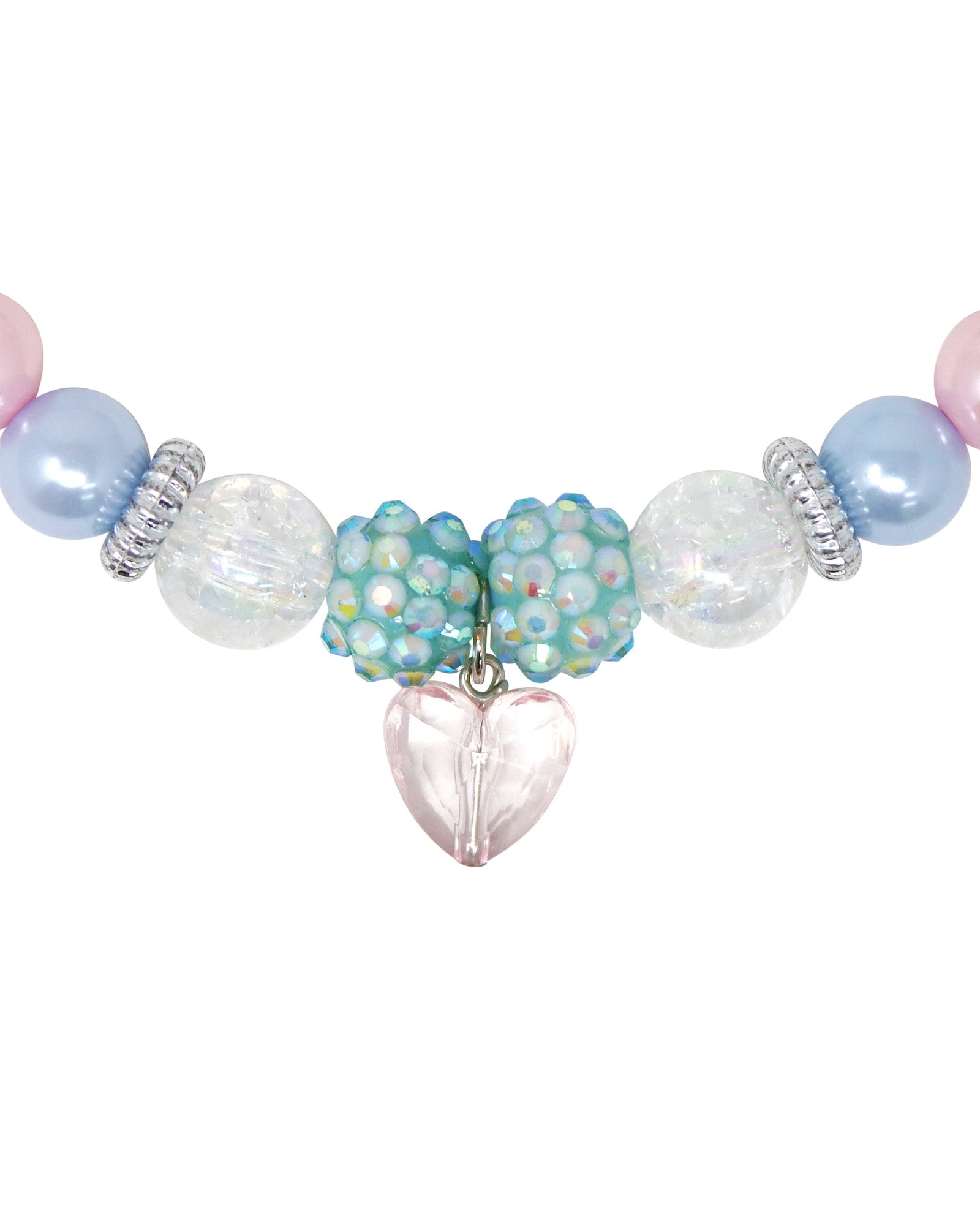 Pink Poppy Blue Ice Princess Stretch Pearl Beaded Necklace and Bracelet