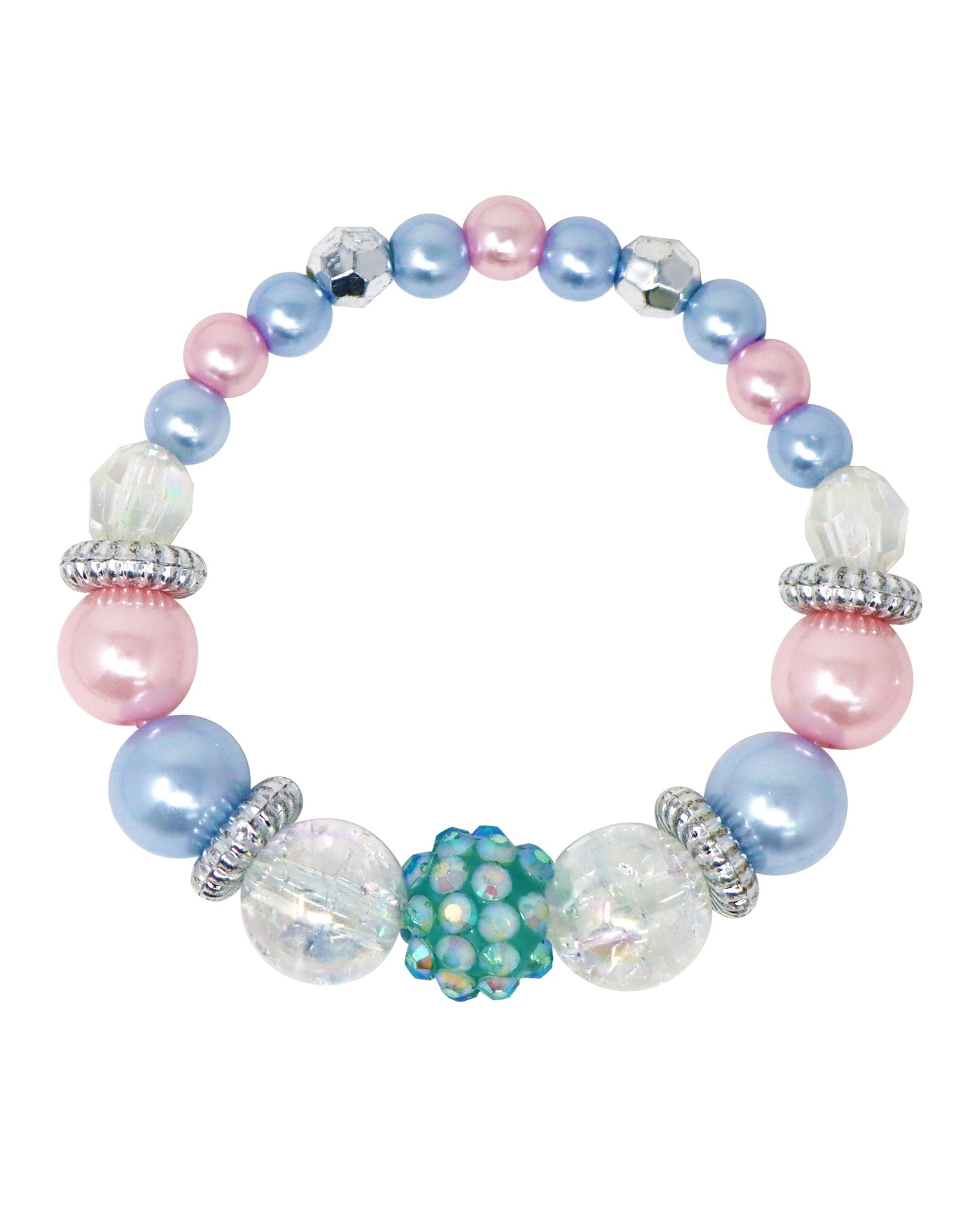 Pink Poppy Blue Ice Princess Stretch Pearl Beaded Necklace and Bracelet