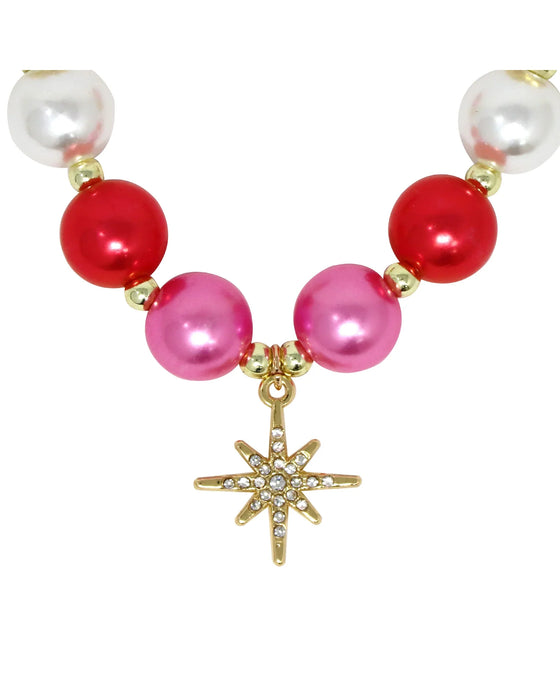 Pink Poppy Christmas Necklace Bracelet with Sparkly Star Charm