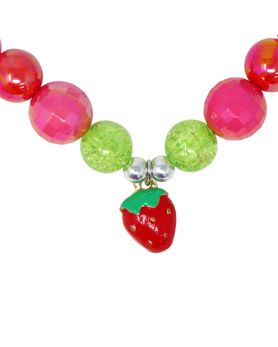 Pink Poppy Necklace Strawberry Charm