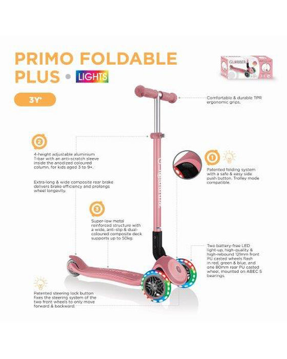 Globber Primo Foldable Plus Pastel Pink Lights