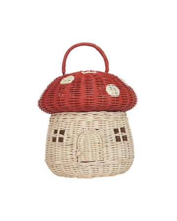 Olli Ella Rattan Mushroom Basket - Red
