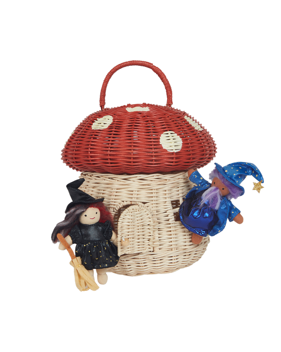 Olli Ella Rattan Mushroom Basket - Red