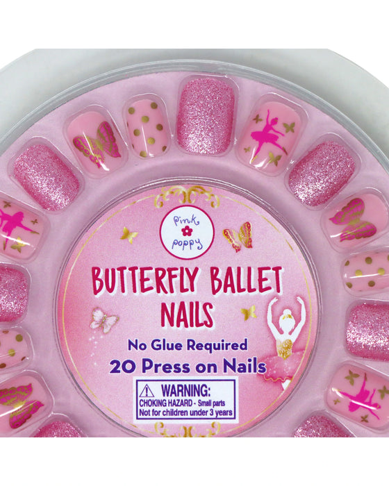 Pink Poppy Butterfly Ballet Press On Nails