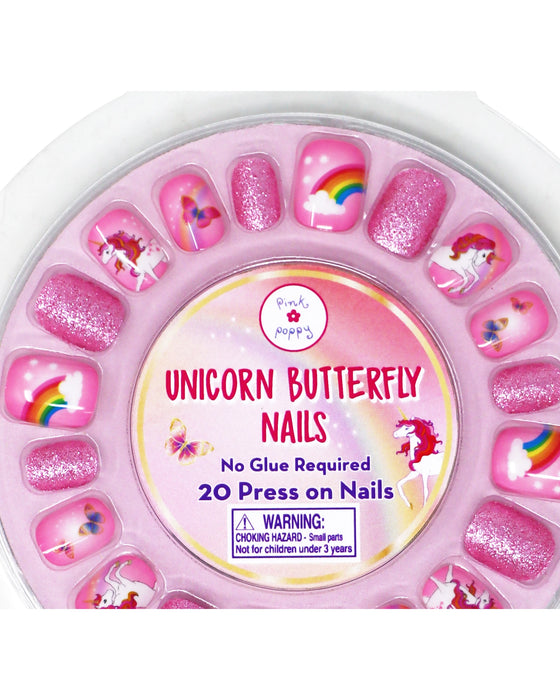 Pink Poppy Unicorn Butterfly Press On Nails